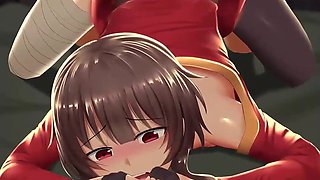 Megumin got her petite pussy creampied and a facial cumshot