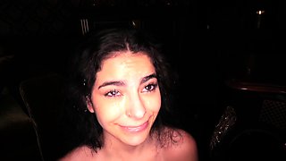 Amateur teen rubs clit while giving head in pov