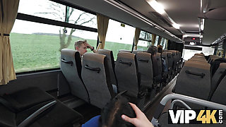 VIP4K. Pretty big titted lady is fucking in the bus