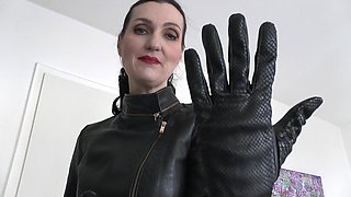 Sniffing Squeaky Leather Gloves, Hand Over Mouth Lady Victoria Valente Jerk off Instructions for Small Cocks