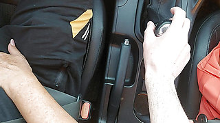 Horny mature stepmom masturbates and teases her stepson in the car