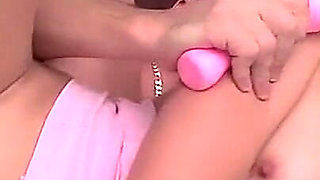 Horny Teen Masturbates with a Toy While a Dude Fucks Her Mouth and Shaved Pussy