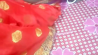 Red saree stripping