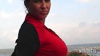 Busty babe Kora Kryk naked on public in Croatia