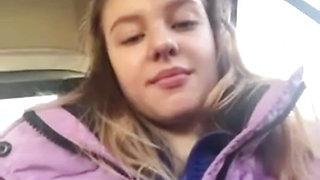 Blonde girl masturbate and vibration in the taxi