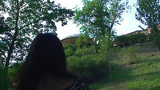 Sexy Brunette Teen Kattye Flashing Boobs and Pussy at the Park