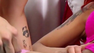 Tattooed asian punk lesbians drilling each other's holes with a candy