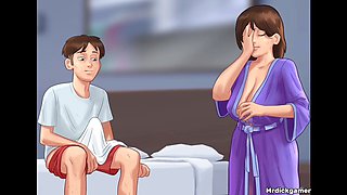 Stepmom from Summertime Saga makes her stepson blow his load on her big titties