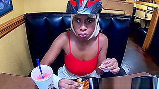 Msnovember Eating Real Food And Talking To Her Best Male Friend About World Of Warcraft In Public Diner , Flashing Her Big Natural Boobs With Puffy Nipples And Large Areolas , Squeezing Her Breasts