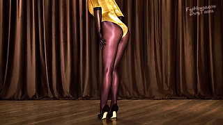 870 Shiny Brown Spandex Pantyhose and Gold Leotard