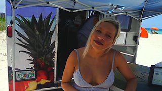 Hot MILF masturbating in car while going to the beach