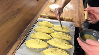 Inked stepsis was cooking when he fucked her in the kitchen