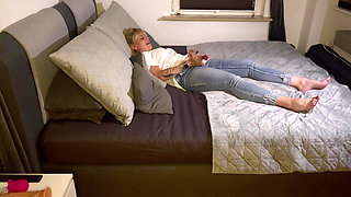 Masturbation Blonde Pussy Clit Rubbing Fingering Moaning Trembling Twitch Hot Wet Horny Pussy Jeans Multiple Orgasms Solo