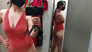 Amateur wife filmed trying on clothes. Milf hairy pussy, hairy ass, big tits, big nipples