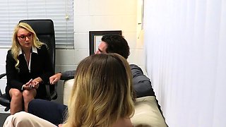 Lucky dude fucks three blonds on therapy