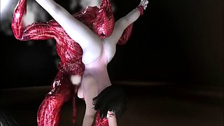 Alluring 3D babe gets fucked in every hole by a hung monster