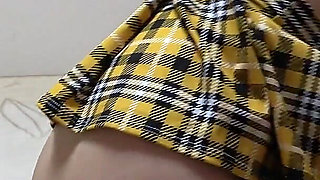 Girls Only Apartment in Japan, Girl Cleaning While Spill Out Natural Tits From Student Uniform and Thong Fit Into Camel Toes