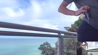 Petite Teen Made Strip Tis on Balcony