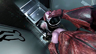 Lara Croft Fucked by Monsters in a Toilet on a Spaceship