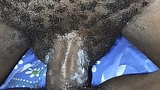 Hairy Creamy Ebony College Student Fucking with Boyfriend