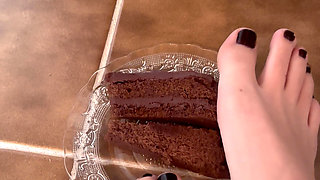 Destroying chocolate cake with my feet