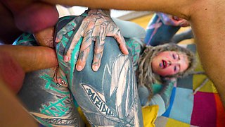 Double Anal Slut - Gangbang with Tattoo Girl Anuskatzz Ends with Big Facial - ATM, Dap, DP