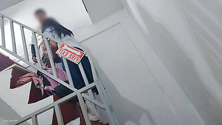 Fire Exit Public Outdoor Sex, Professor fucked Student Doggystyle Creampie