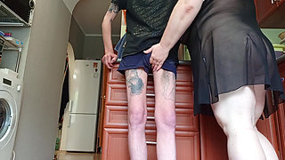 A Friend Fucks Me in the Mouth in the Kitchen and Feeds Me Cum