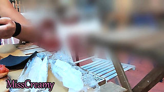 My Wife Flashing No Panties in City Center - Risky Outdoor Sex with Miss Creamy