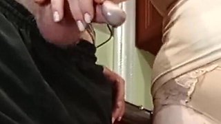 Hot Cum in Stepmom's Mouth After Jerking off a Dick in the Kitchen