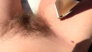 Trimming my hairy bush and hairy legs with machine