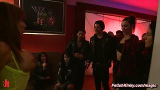Bound bombshell anal fucked in public