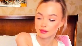 Close up with teen blonde sex doll rubbing her cunt