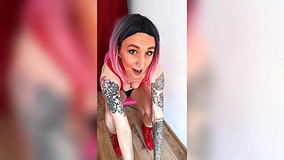 Lady Angela Red Pleaser Boots Nylon Feet and Bare Feet Foot Tattoo Pedicure MILF