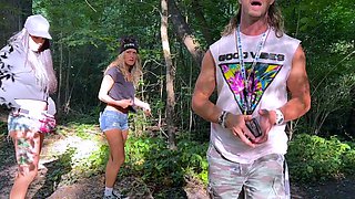 Blonde is flashing her big boobs in the outdoors