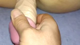 My lovers very tight anus. See how she moves as I fuck her with a vibrator and a penis