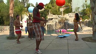 Asian babe goes wild with BBC at pool party