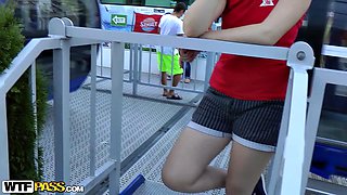 Awesome redhead enjoys hardcore anal sex in public