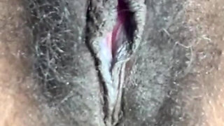 Close up Stimulating My Big Clit Hairy Pussy Creaming