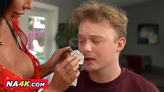 Big Tit MILF Nikita Reznikova gives son's friend breakfast before head