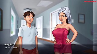 Summertime Saga 01 - He cant stop Getting Horny around His Step-MILF Huge Boobs, Busty MILF