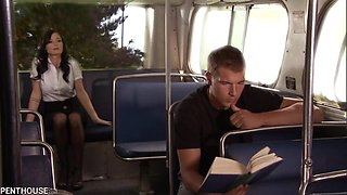 Horny vivid brunette couldn't resist and approached a handsome guy in the public transport