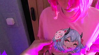 Timid anime girl gives her friend's cock a deepthroat surprise