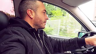 Wild public romp in the city with two hot brunette babes