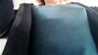 Sexy redhead milf flashes her tight pussy and hard nipples