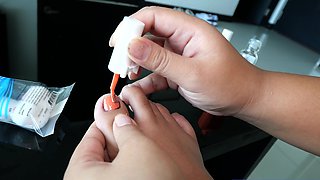 BBW Thai GF nail polish and horny sex when chilling at home