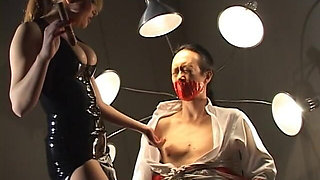 Blonde Mistress Aiden Starr Give Asian Submissive Dude Some CBT Lessons