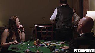 Luxury ladies share classy bald gentleman's BWC in erotic casino threesome