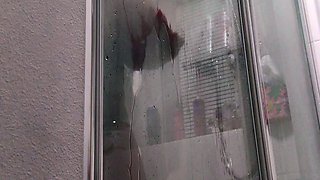 Ebony girl showers her big ass amp masturbating