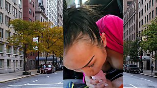 Thai MILF big cock car blowjob in public